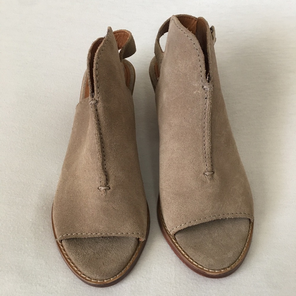 FRYE Dani Shield Sling Back Sandal Heels Open toe Wood wmn 6.5 black Or tan New - Picture 10 of 15